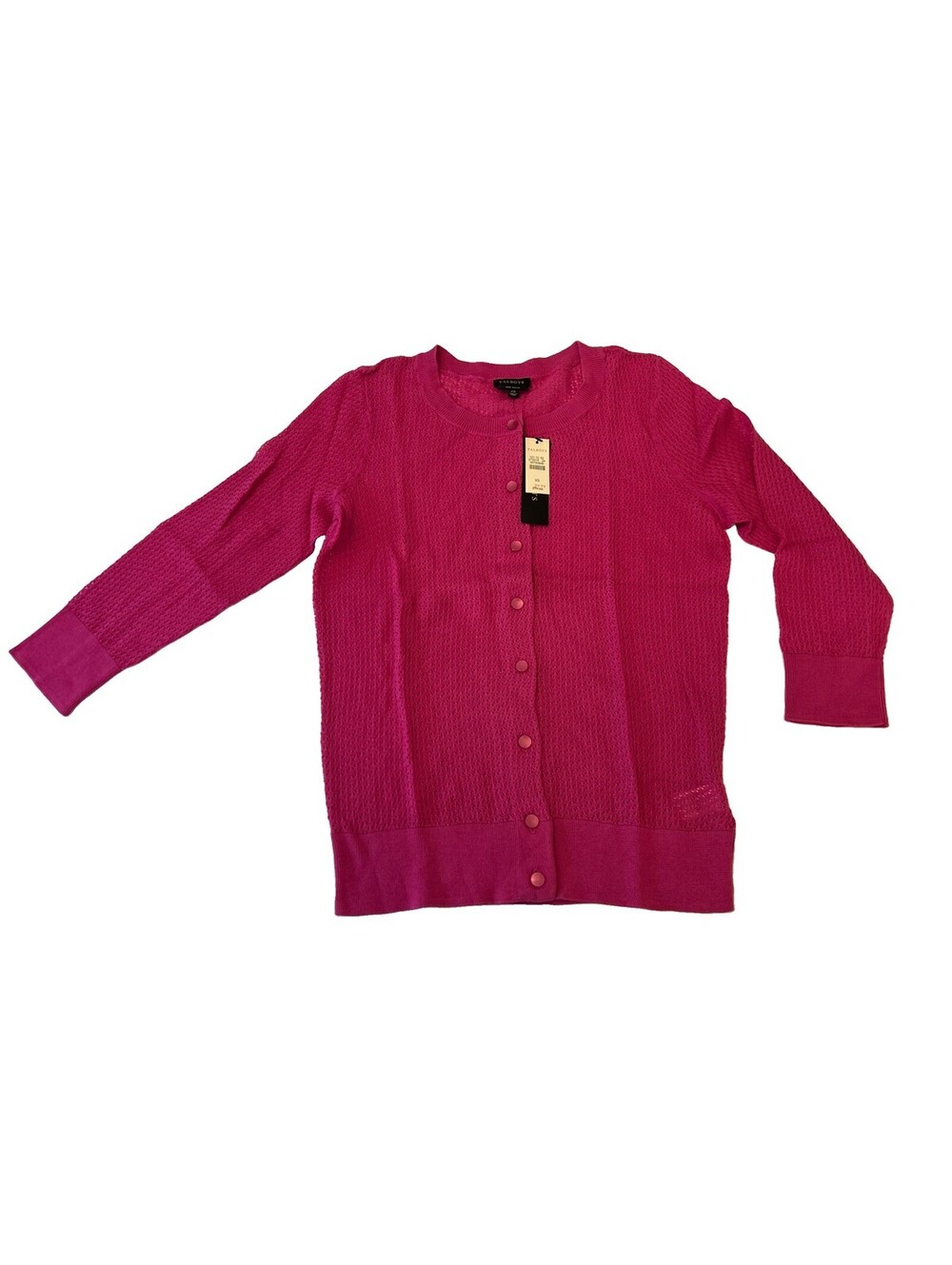 Talbots Size XS Womens Pink 100% Pima Cotton Button Up Crochet Cardigan